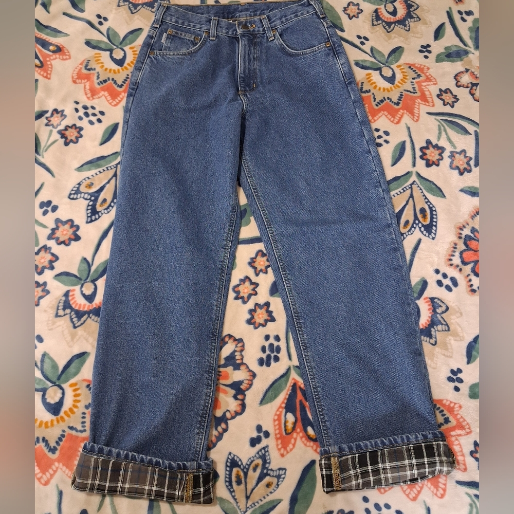 Carhartt Mens Winter Thermal Plaid Lined Blue Jeans Size 30x32 - Picture 8 of 16